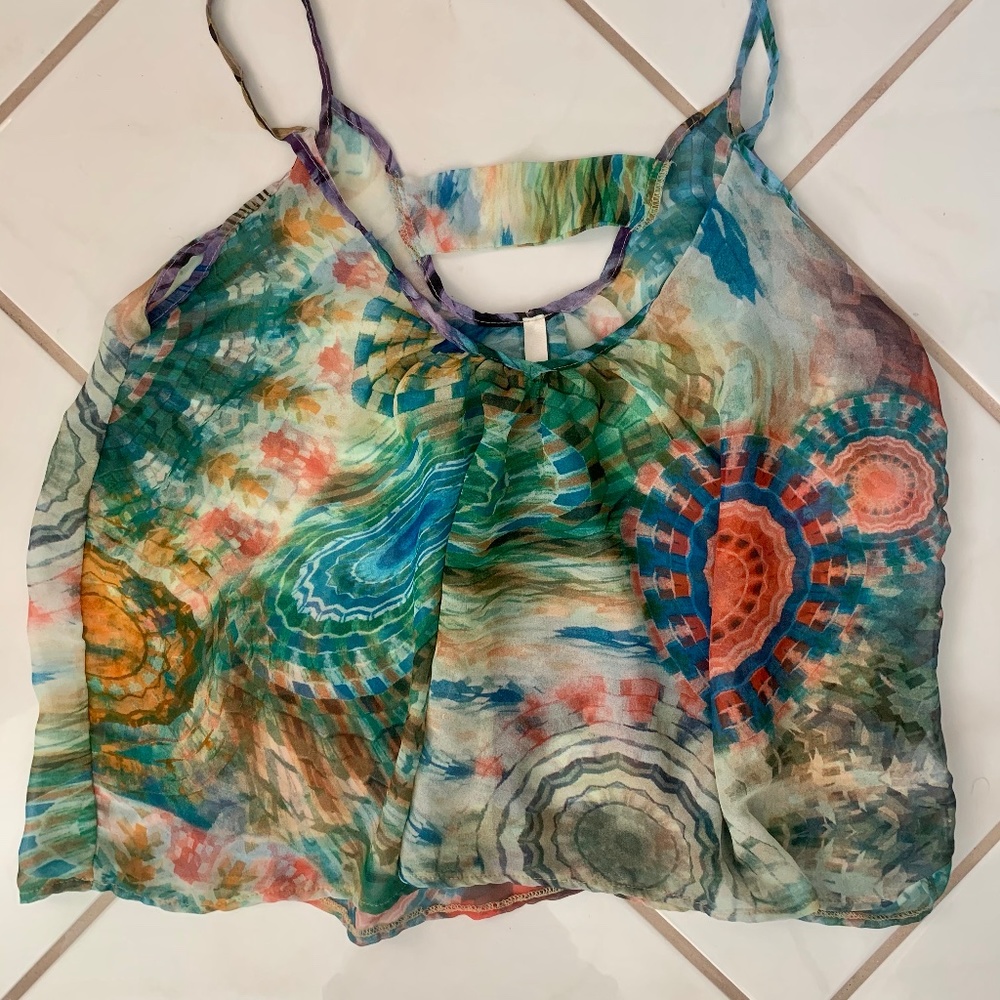 Colorfull Sheer Slub Crop Tank/Med
